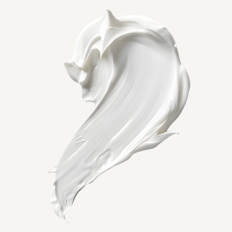 REBELX clear SPF sunscreen texture showing white cream with smooth, lightweight consistency on white background