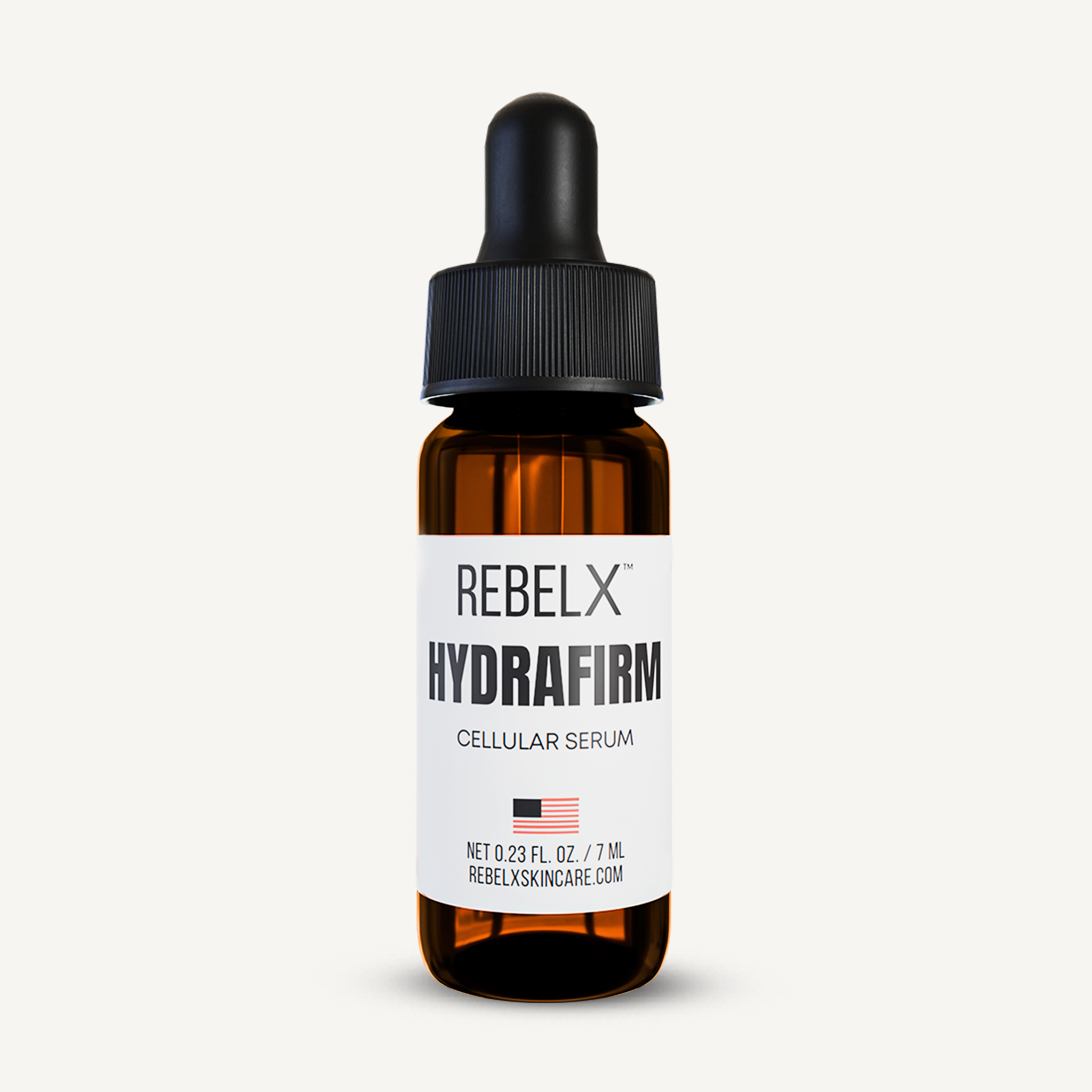 REBELX HydraFirm Cellular Serum in amber glass dropper bottle, 0.23 fl oz travel size
