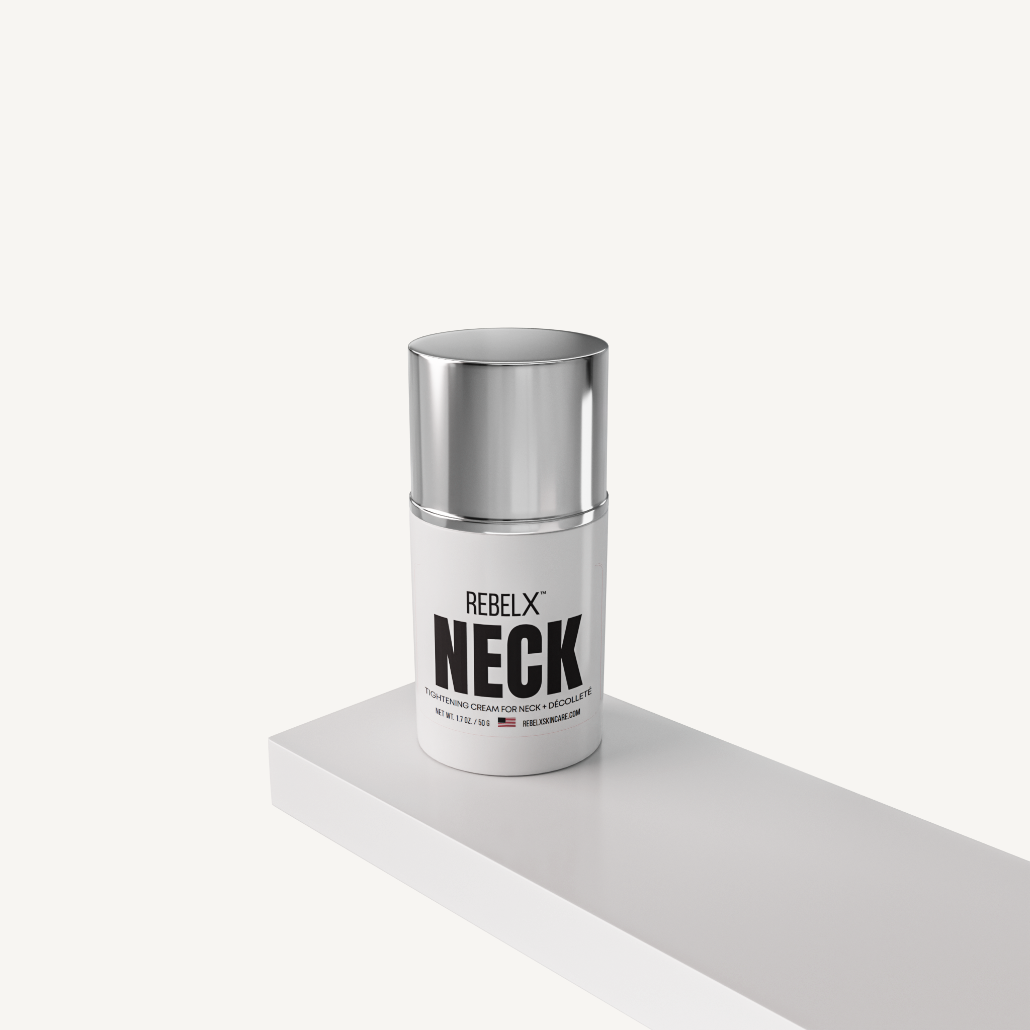 REBELX Neck tightening cream for neck and décolleté in jar with silver lid, 1.7 oz size