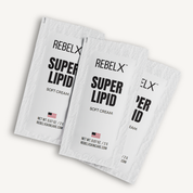 REBEL X Super Lipid soft cream sample packets with barrier restoration and collagen renewal formula, 0.07 oz travel size sachets made in USA for mature dry skin hydration