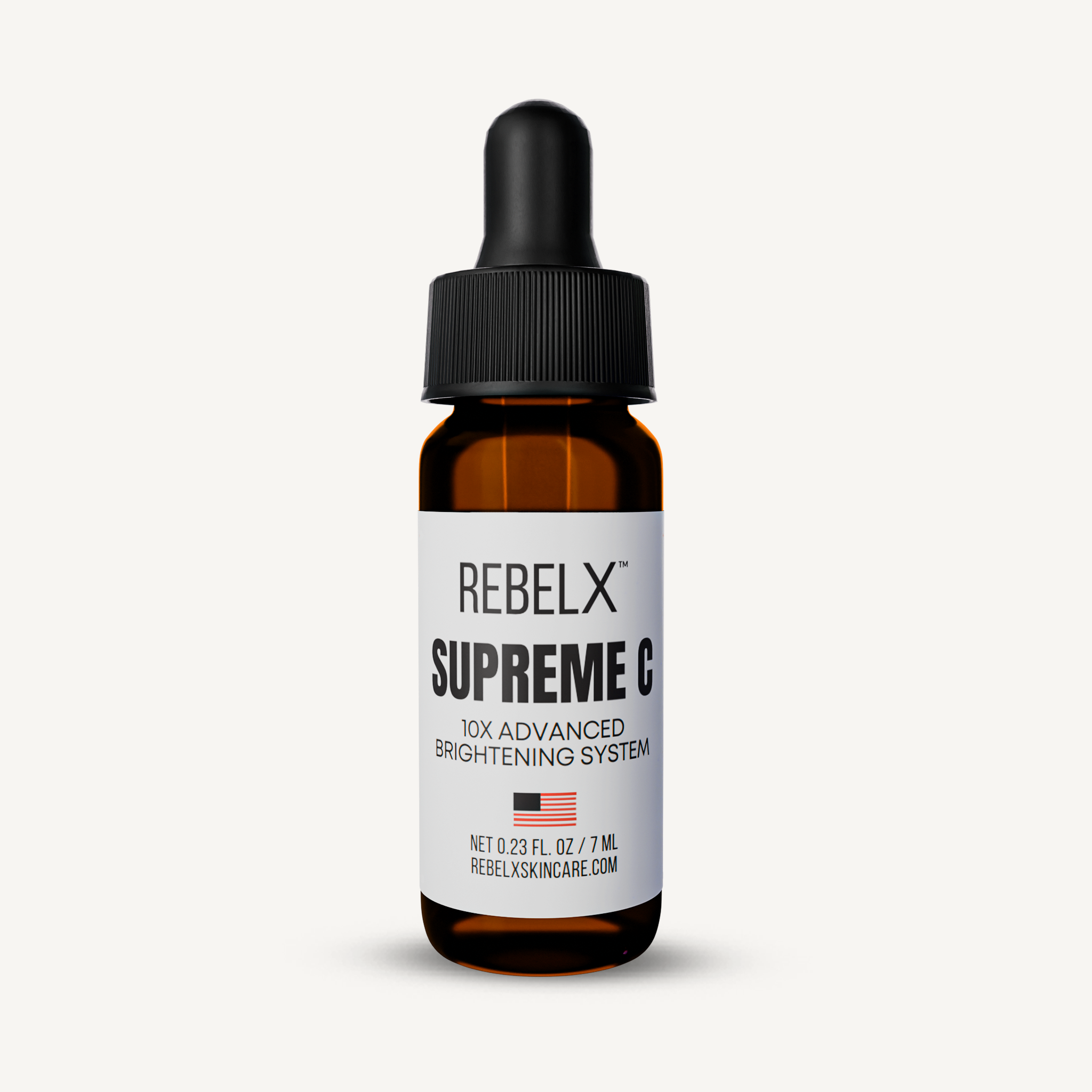 REBELX Supreme C vitamin C serum bottle with dropper - 10X Advanced Brightening System, 0.23 fl oz amber glass bottle